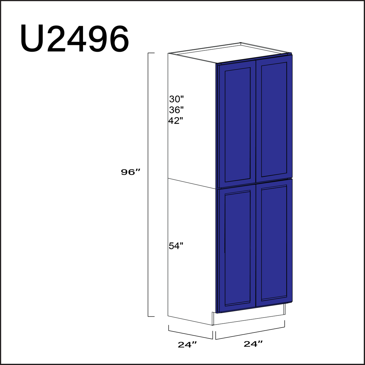 Royal Blue Shaker Double Door Pantry Cabinet - 24" W x 96" H x 24" D