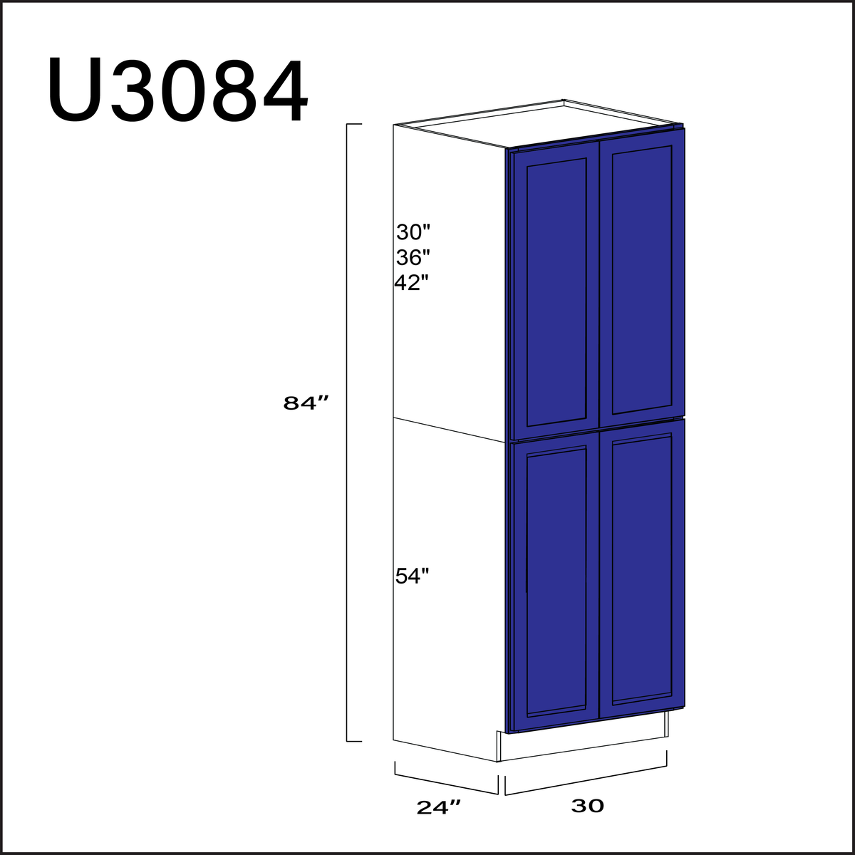 Royal Blue Shaker Double Door Pantry Cabinet - 30" W x 84" H x 24" D