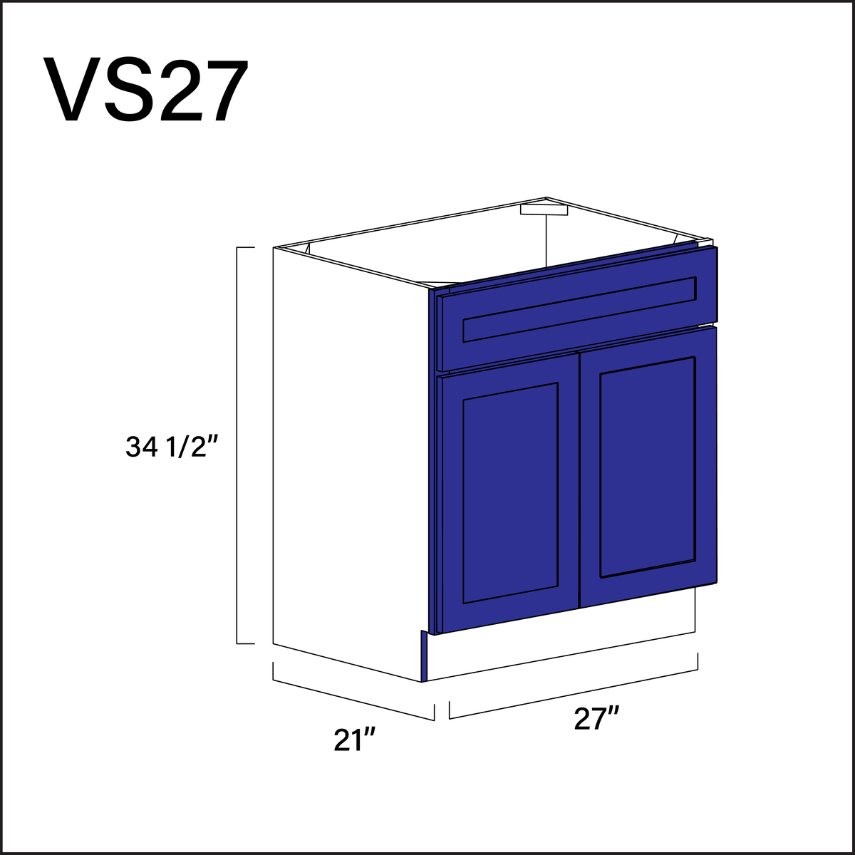 Royal Blue Shaker Vanity Sink Base Cabinet - 27" W x 34.5" H x 21" D