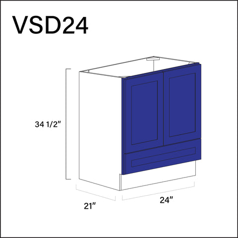 Royal Blue Shaker Bottom Drawer Vanity Sink Base Cabinet - 24" W x 34.5" H x 21" D