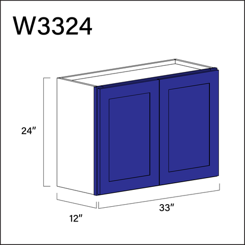 Royal Blue Shaker Double Door Wall Cabinet - 33" W x 24" H x 12" D
