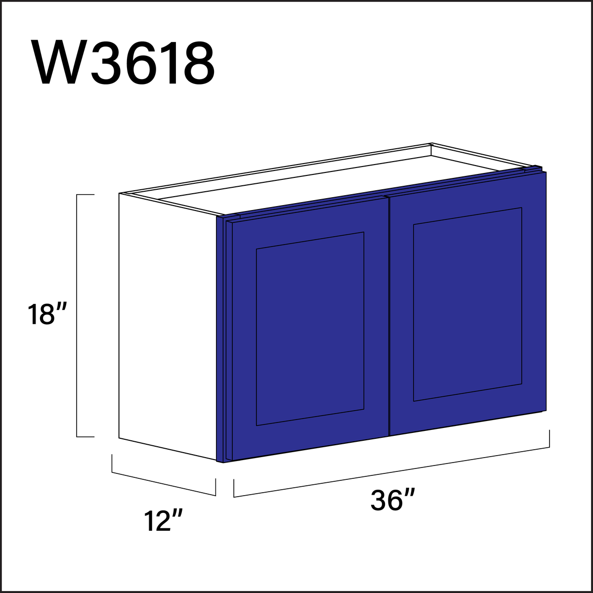 Royal Blue Shaker Double Door Wall Cabinet - 36" W x 18" H x 12" D