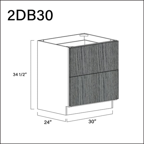 Textured Gray Frameless 2 Drawer Kitchen Base Cabinet - 30" W x 34.5" H x 24" D