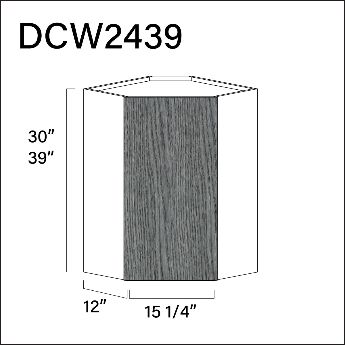 Textured Gray Frameless Diagonal Wall Corner Cabinet - 24" W x 39" H x 12" D