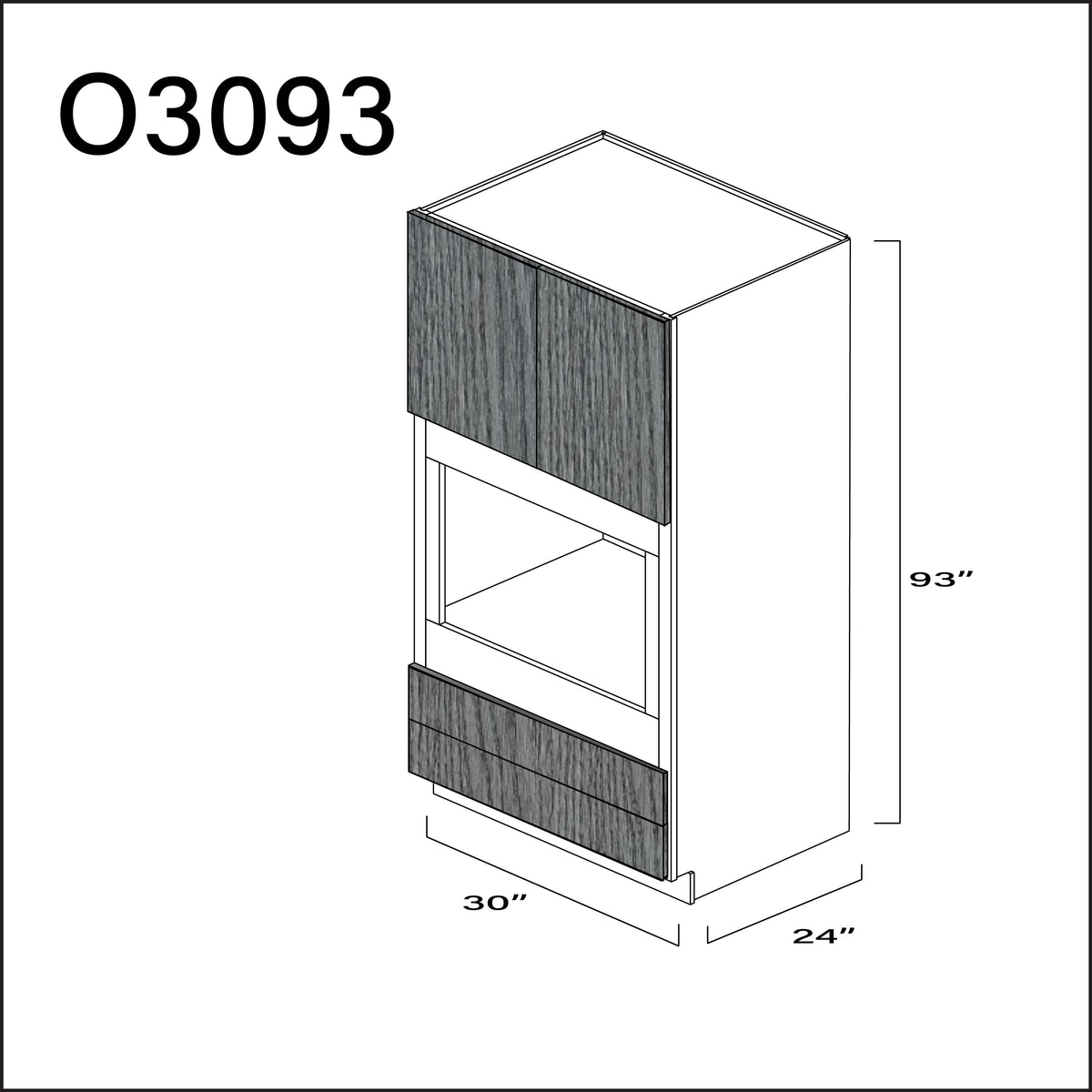 Textured Gray Frameless Single Oven Cabinet - 30" W x 93" H x 24" D