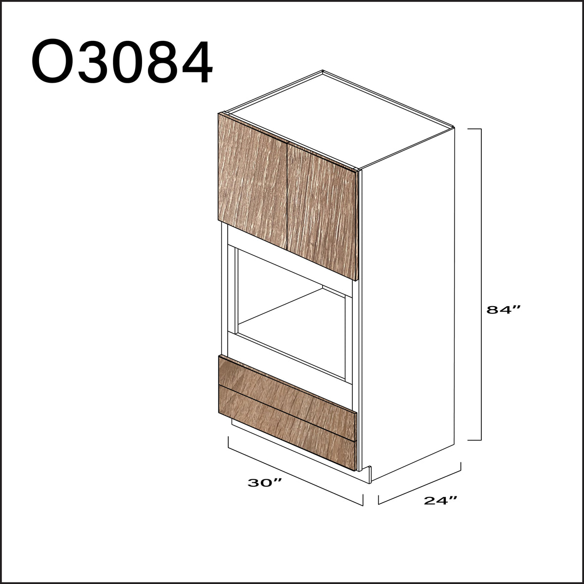 Textured Oak Frameless Single Oven Cabinet - 30" W x 84" H x 24" D