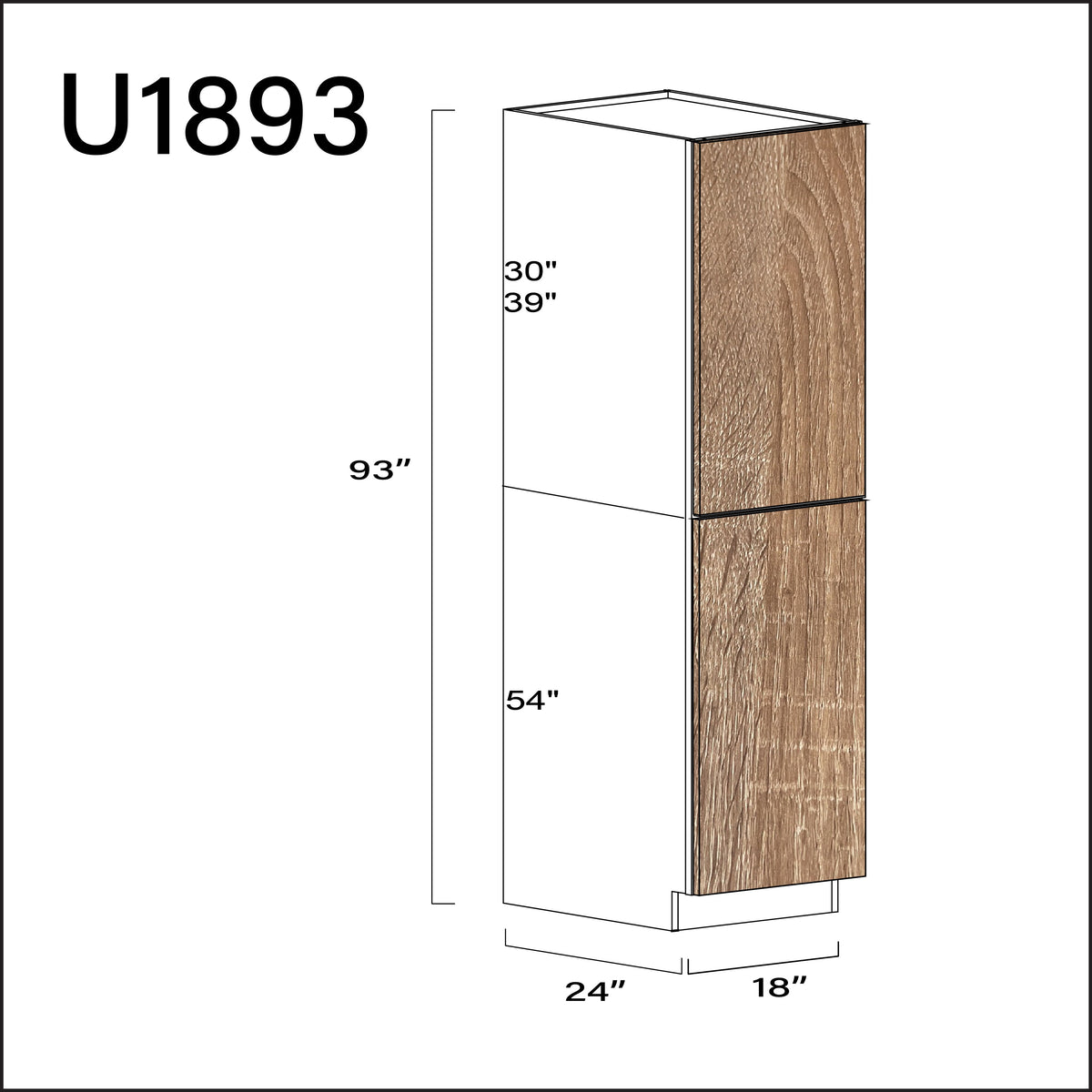 Textured Oak Frameless Single Door Pantry Cabinet - 18" W x 93" H x 24" D