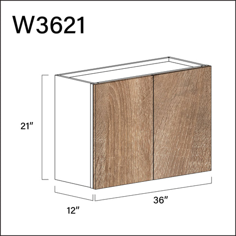 Textured Oak Frameless Double Door Wall Cabinet - 36" W x 21" H x 12" D