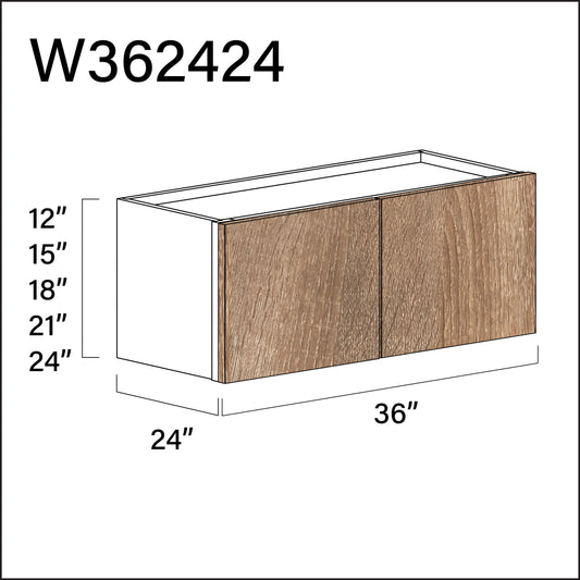 Textured Oak Frameless Wall Bridge Double Door Cabinet - 36" W x 24" H x 24" D