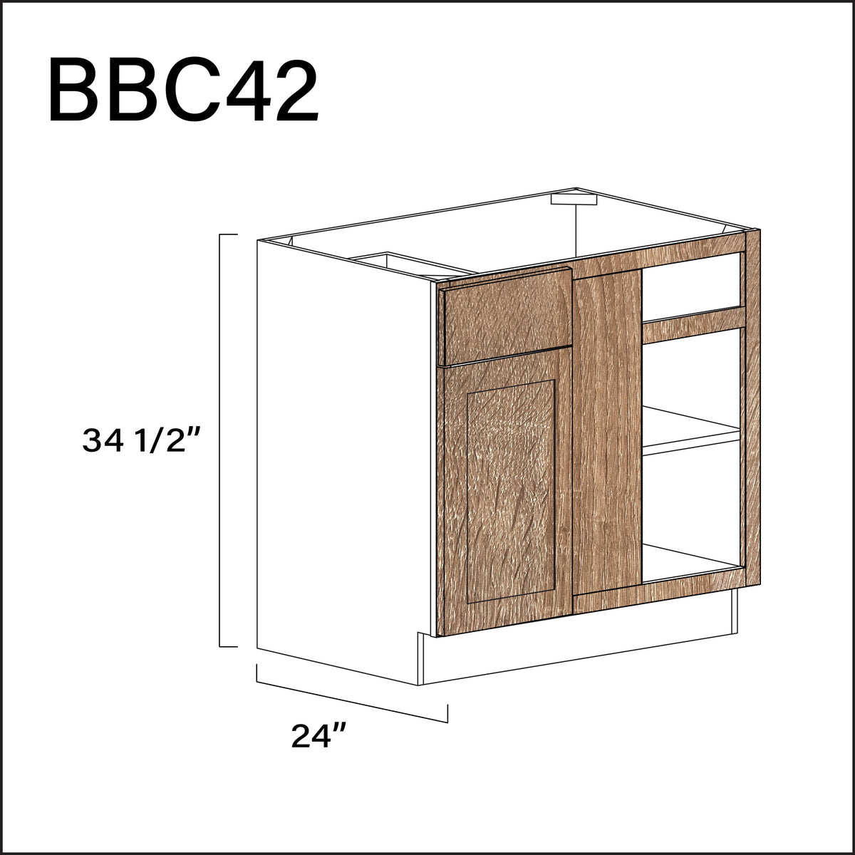Textured Oak Shaker Base Blind Corner Cabinet - 39" W x 34.5" H x 24" D