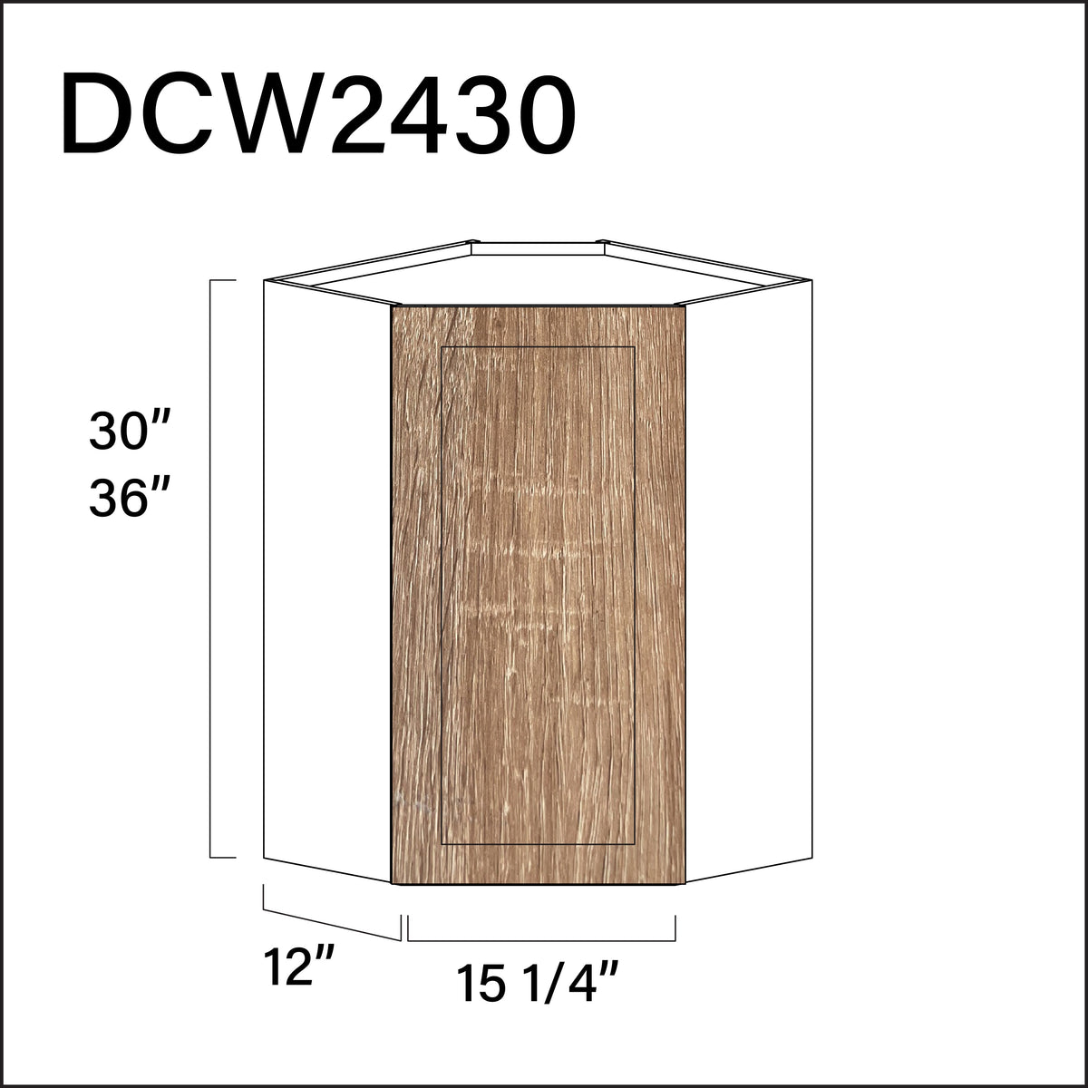 Textured Oak Shaker Diagonal Wall Corner Cabinet - 24" W x 30" H x 12" D
