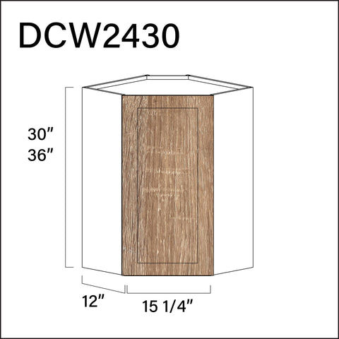 Textured Oak Shaker Diagonal Wall Corner Cabinet - 24" W x 30" H x 12" D